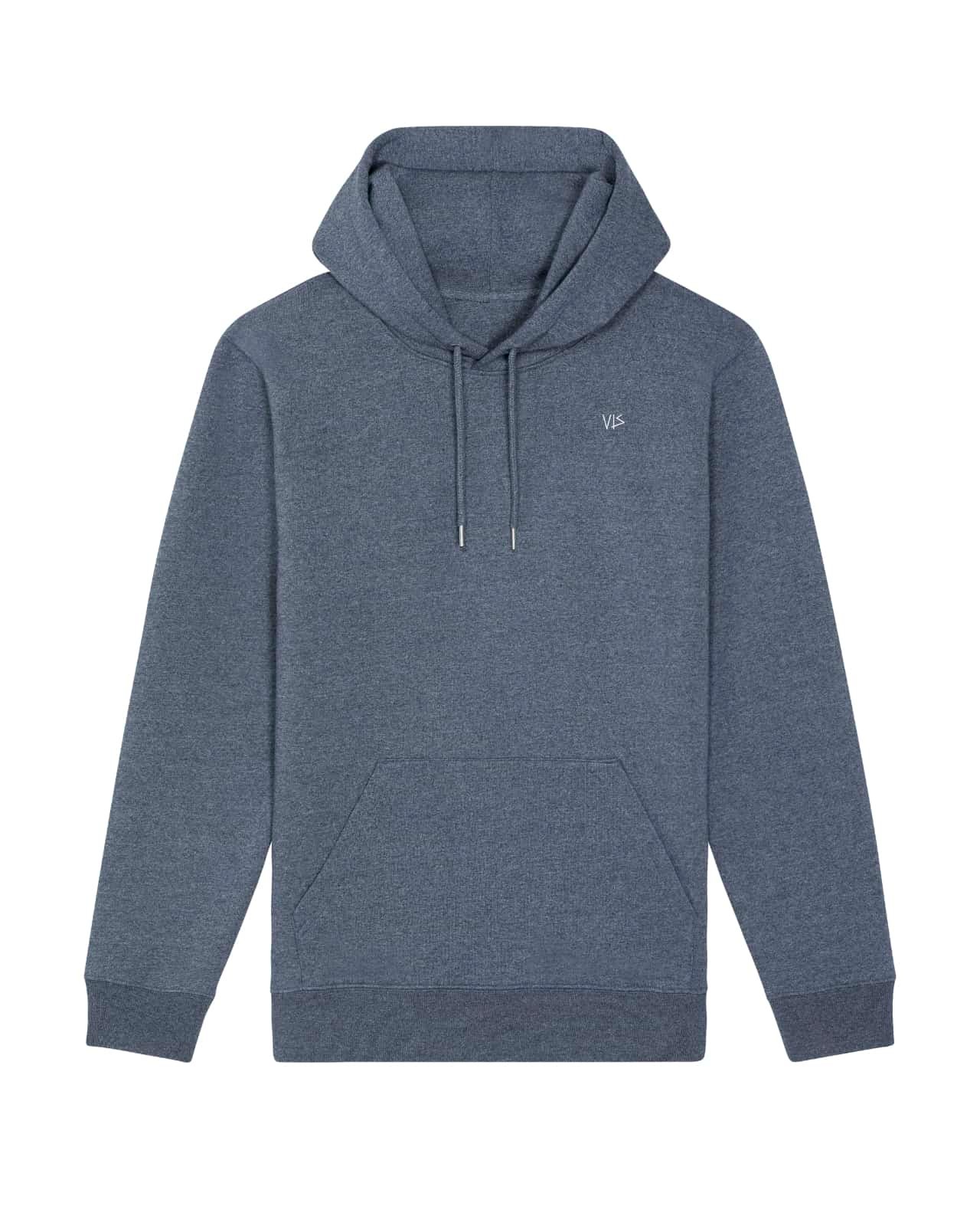 vis wear premium hoodie blau meliert vegan nachhaltig bio-baumwolle